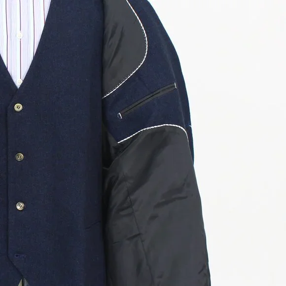 Moran X 52L 46x33 Navy Full Suit 3-Piece 2-Button Herringbone R585